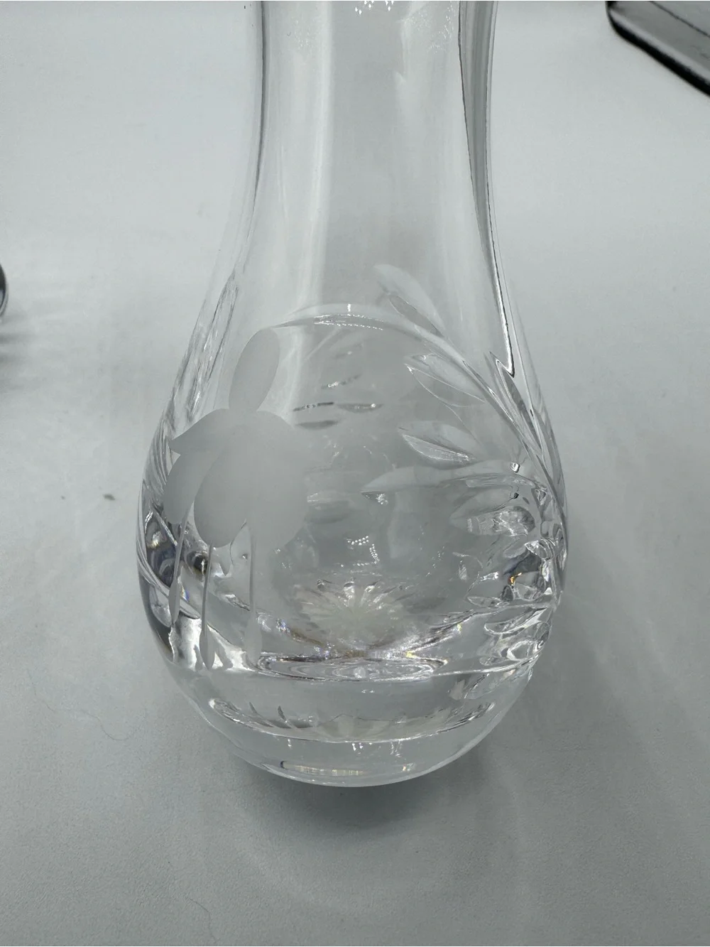 Vintage Stuart Lead Crystal Fuchsia Etched Set of 2 Bud Vase